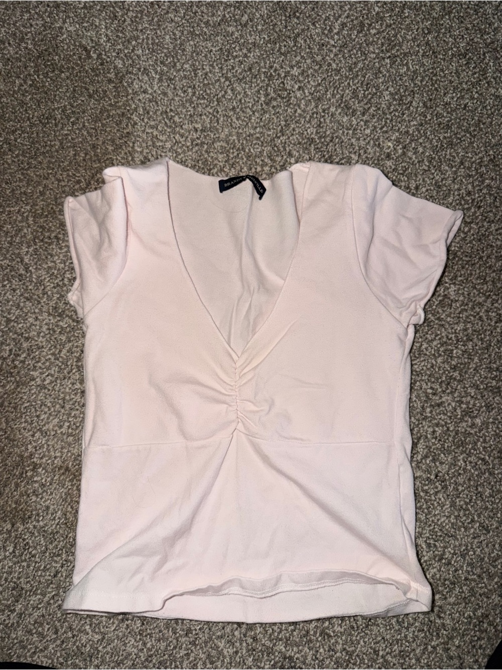 Brandy Melville Pale Pink Gathered V-Neck Short Sleeve Tee